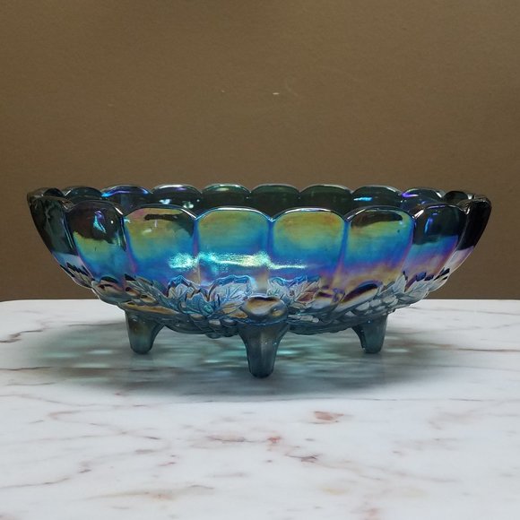 Colony Other - Garland Iridescent Harvest Carnival Blue Carnival Footed Centerpiece Fruit Bowl